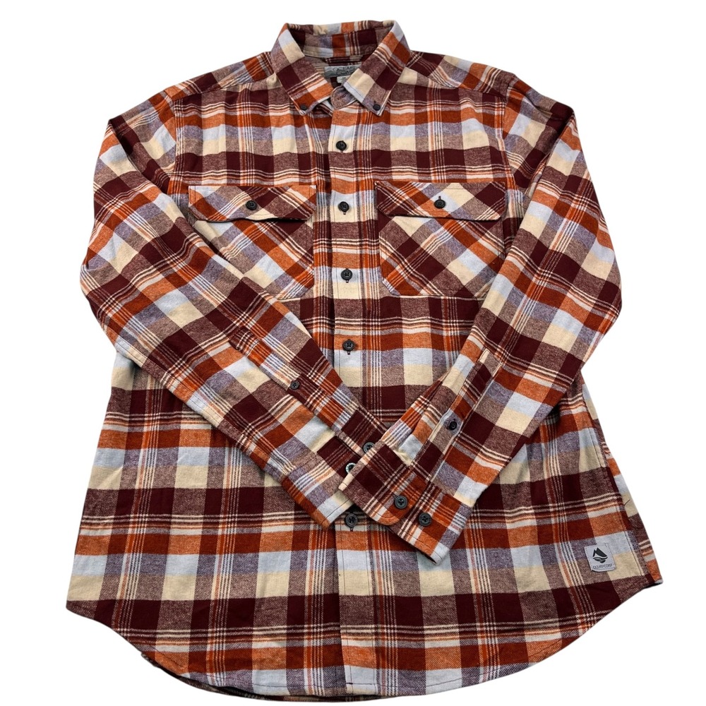 Ocean Coast Men's Plaid Flannel Shirt Orange Burgundy Cotton Long Sleeve Size M - Picture 1 of 8